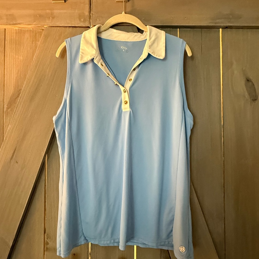 Lilly Pulitzer Luxletic Sleeveless Polo Top - Light Blue with Cream Collar
